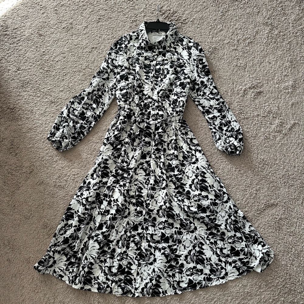 Grace Karin Monochrome Floral Long Sleeve Dress